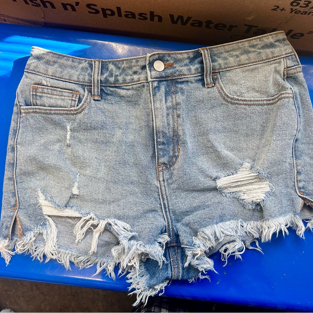Cello Blue Jean Shorts Distressed Frayed Hem